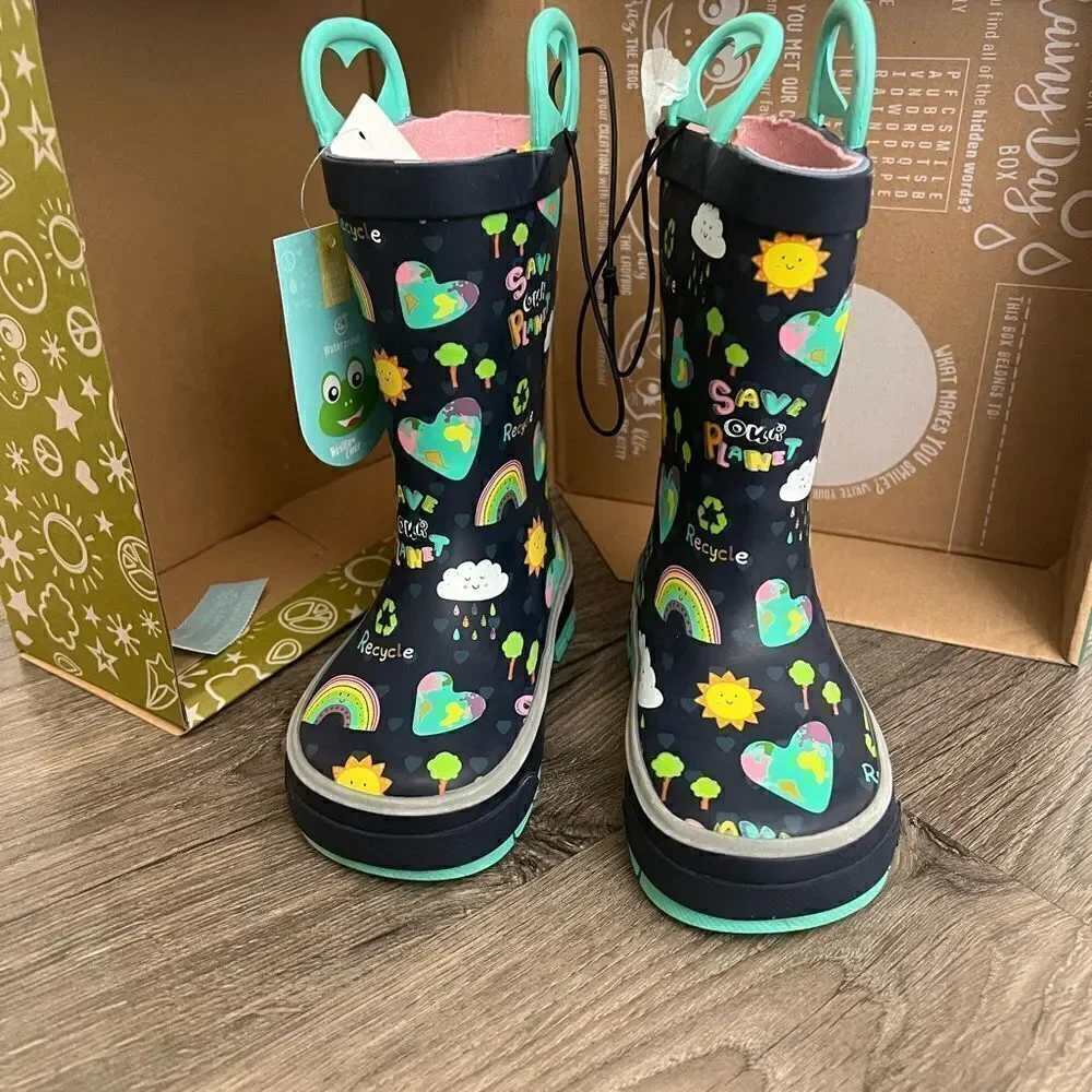 Western Chief Save Our Planet Girls' Waterproof Rain Boots size 8
